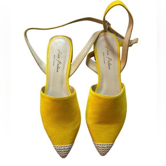 Ana Palma Shoes - Ana Palma Suede Leather Yellow Slingback Pointed Toe Flat Sandals Size 9.5-10